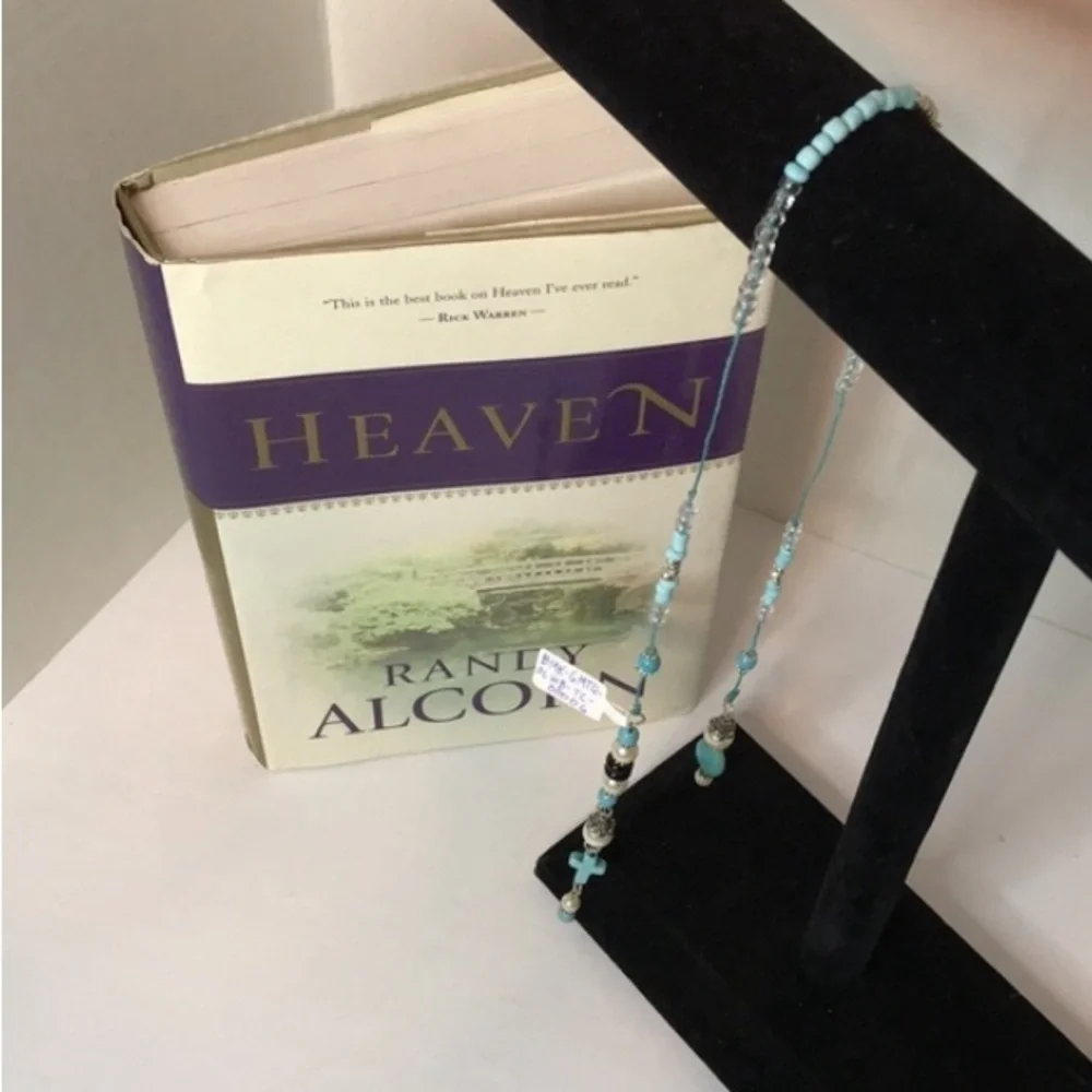 ECCENTRIC HANDCRAFTED Turquoise Blue Gemstone Beaded Bookmark w/Turquoise Cross